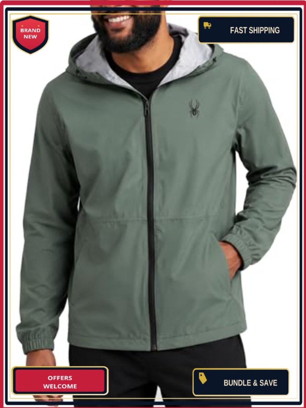 Men's Waterproof Rain Jacket Lightweight Hooded Windbreaker Seam-Sealed